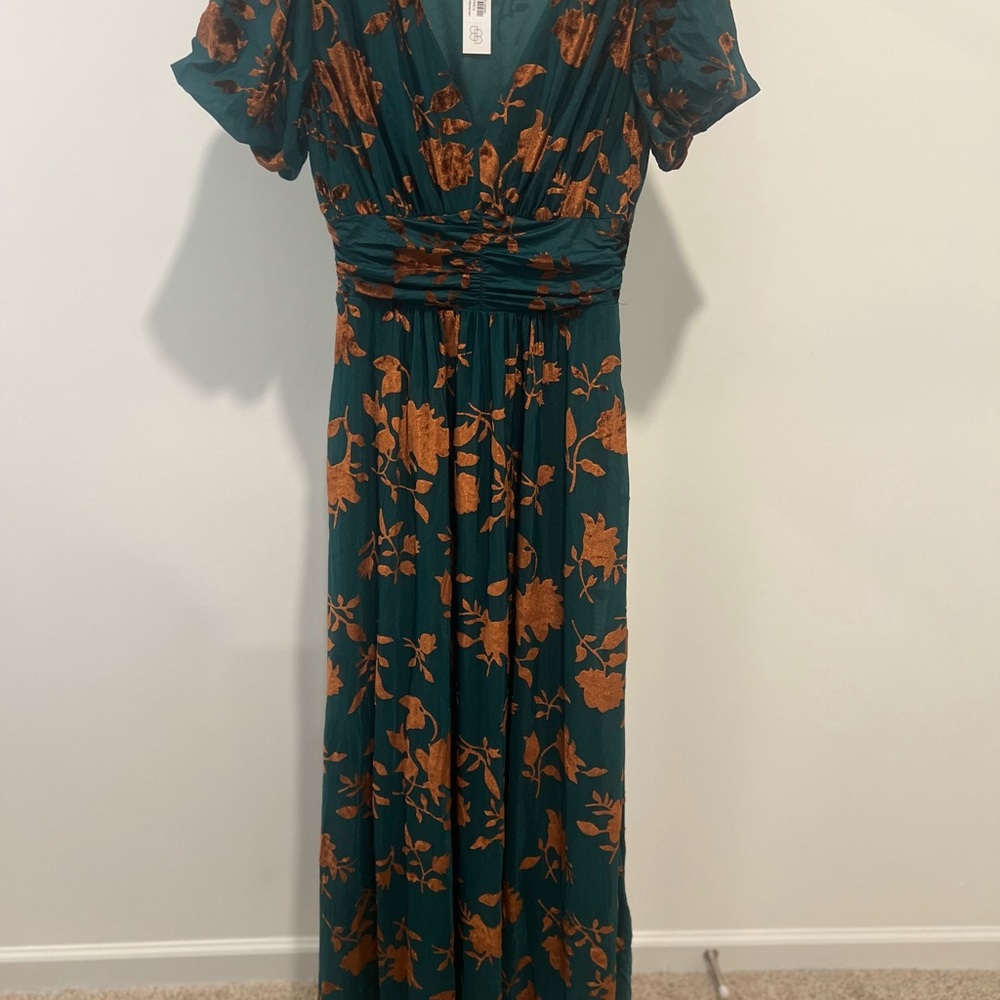 Baltic Born Leslie Burnout Maxi Dress Size Small Jade Green & Bronze Velvet - Picture 5 of 9